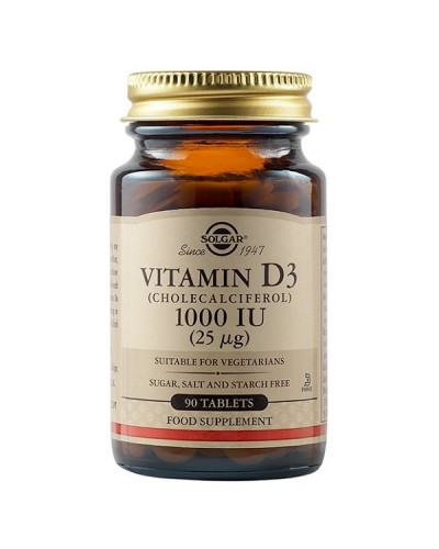 SOLGAR VITAMIN D3 (CHOLECALCIFEROL) 1000IU (25µg) 90tabs