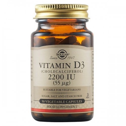 SOLGAR VITAMIN D3 (CHOLECALCIFEROL) 2200IU (55µg) 50 Veg. Caps