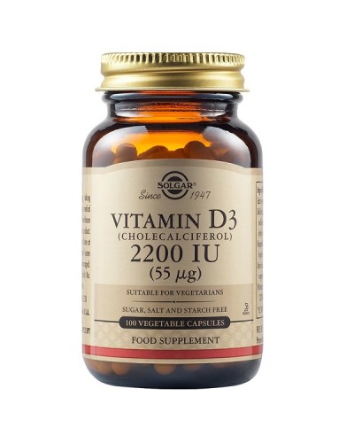 SOLGAR VITAMIN D3 (CHOLECALCIFEROL) 2200IU (55µg) 100 Veg  Caps