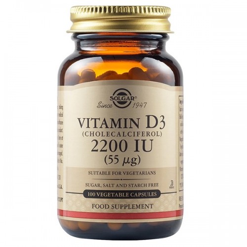 SOLGAR VITAMIN D3 (CHOLECALCIFEROL) 2200IU (55µg) 100 Veg. Caps