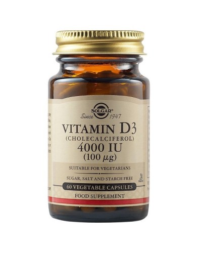 SOLGAR VITAMIN D3 (CHOLECALCIFEROL) 4000IU (100µg) 60 Veg  Caps