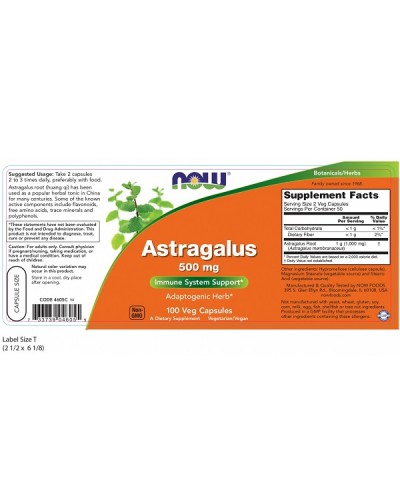 NOW ASTRAGALUS 500mg 100caps