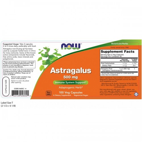 NOW ASTRAGALUS 500mg 100caps