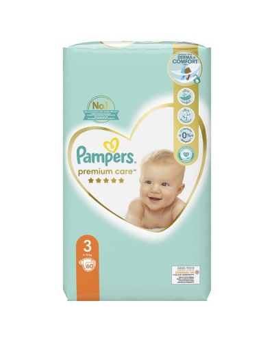 PAMPERS PREMIUM CARE No 3 (6-10 kg) 60τμχ JUMBO PACK