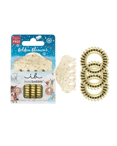 INVISIBOBBLE SET APRES SKI 24K GOLD ΛΑΣΤΙΧΑΚΙΑ ΜΑΛΛΙΩΝ 3τμχ & ΚΛΑΜΕΡ 1τμχ