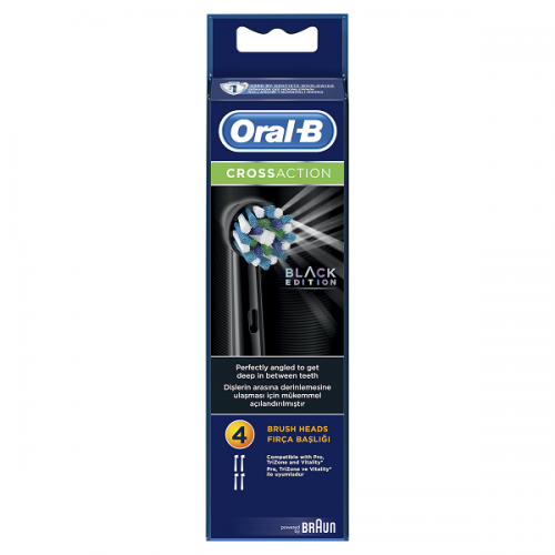 ORAL-B CROSS ACTION BLACK ΑΝΤΑΛΛΑΚΤΙΚΕΣ ΚΕΦΑΛΕΣ ΗΛΕΚΤΡΙΚΗΣ ΟΔΟΝΤΟΒΟΥΡΤΣΑΣ ΜΑΥΡΕΣ 4τμχ