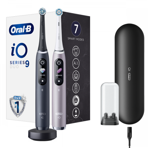 ORAL-B iO SERIES 9 DUO BLACK & ROSE QUARTZ ΗΛΕΚΤΡΙΚΕΣ ΟΔΟΝΤΟΒΟΥΡΤΣΕΣ ΜΑΥΡΗ & ΡΟΖ 2τμχ & ΘΗΚΗ ΤΑΞΙΔΙΟΥ 1τμχ