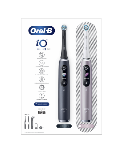 ORAL-B iO SERIES 9 DUO BLACK & ROSE QUARTZ ΗΛΕΚΤΡΙΚΕΣ ΟΔΟΝΤΟΒΟΥΡΤΣΕΣ ΜΑΥΡΗ & ΡΟΖ 2τμχ & ΘΗΚΗ ΤΑΞΙΔΙΟΥ 1τμχ