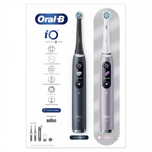 ORAL-B iO SERIES 9 DUO BLACK & ROSE QUARTZ ΗΛΕΚΤΡΙΚΕΣ ΟΔΟΝΤΟΒΟΥΡΤΣΕΣ ΜΑΥΡΗ & ΡΟΖ 2τμχ & ΘΗΚΗ ΤΑΞΙΔΙΟΥ 1τμχ