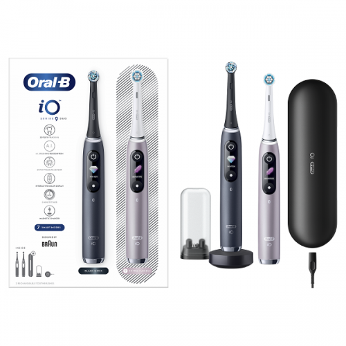 ORAL-B iO SERIES 9 DUO BLACK & ROSE QUARTZ ΗΛΕΚΤΡΙΚΕΣ ΟΔΟΝΤΟΒΟΥΡΤΣΕΣ ΜΑΥΡΗ & ΡΟΖ 2τμχ & ΘΗΚΗ ΤΑΞΙΔΙΟΥ 1τμχ