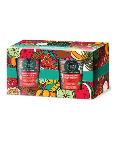 ORGANIC SHOP BODY DESSERTS DEEP CLEANSING BODY SCRUB  STRAWBERRY JAM 450ML & MOISTURIZING BODY MOUSSE STRAWBERRY &am