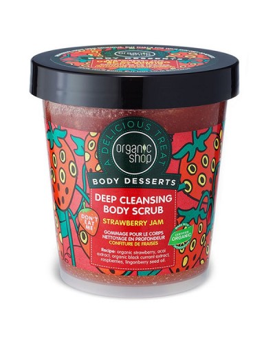 ORGANIC SHOP BODY DESSERTS DEEP CLEANSING BODY SCRUB  STRAWBERRY JAM 450ML & MOISTURIZING BODY MOUSSE STRAWBERRY &am