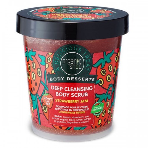 ORGANIC SHOP BODY DESSERTS DEEP CLEANSING BODY SCRUB  STRAWBERRY JAM 450ML & MOISTURIZING BODY MOUSSE STRAWBERRY & CHOCOLATE 450ML