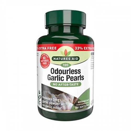 NATURES AID ODOURLESS GARLIC PEARLS 120 SOFTGELS