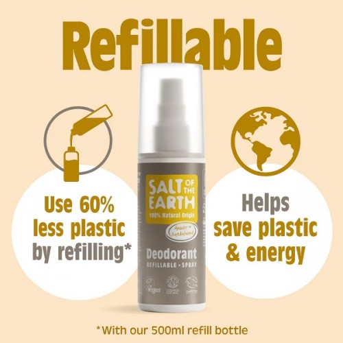 SALT OF THE EARTH NATURAL REFILLABLE DEODORANT SPRAY AMBER & SANDALWOOD 100ml