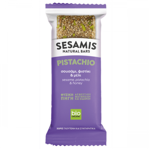 SESAMIS PISTACHIO ΠΑΣΤΕΛΙ ΜΕ ΦΥΣΤΙΚΙ, ΜΕΛΙ & ΣΟΥΣΑΜΙ BIO 34G