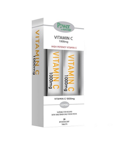 POWER HEALTH PROMO VITAMIN C 1000mg STEVIA 2 x 20 αναβράζοντα δισκία (1+1 ΔΩΡΟ)