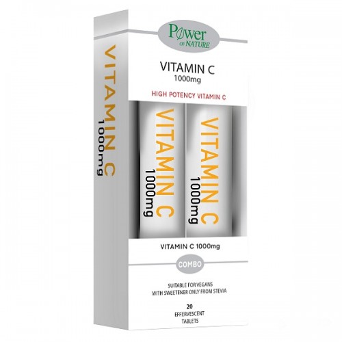 POWER HEALTH PROMO VITAMIN C 1000mg STEVIA 2 x 20 αναβράζοντα δισκία (1+1 ΔΩΡΟ)