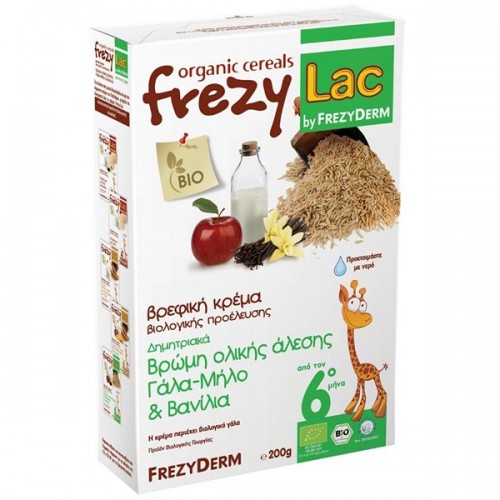 FREZYLAC BIO CEREAL ΒΡΕΦΙΚΗ ΚΡΕΜΑ ΜΕ ΒΡΩΜΗ ΟΛΙΚΗΣ ΑΛΕΣΗΣ ΓΑΛΑ, ΜΗΛΟ & ΒΑΝΙΛΙΑ ΑΠΟ ΤΟΝ 6ο ΜΗΝΑ 200g