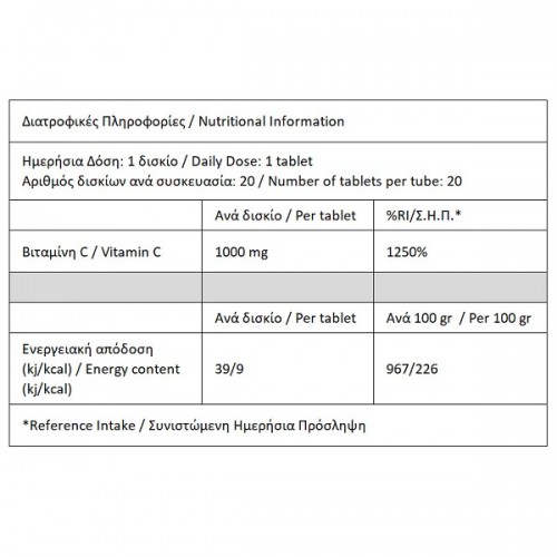 ALETHEIA PROMO VITAMIN C 1000mg 2x20 Αναβράζοντα δισκία (1+1 ΔΩΡΟ)