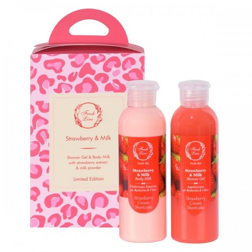 FRESH LINE PROMO STRAWBERRY & MILK SHOWER GEL 200ml & BODY MILK 200ml