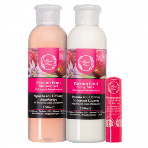 FRESH LINE PROMO PASSION FRUIT SHOWER GEL 200ml & BODY MILK 200ml & LIP THERAPY 5,4g