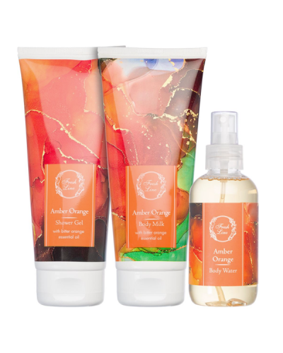 FRESH LINE PROMO AMBER ORANGE SHOWER GEL 200ml & BODY MILK 200ml & BODY WATER 150ml