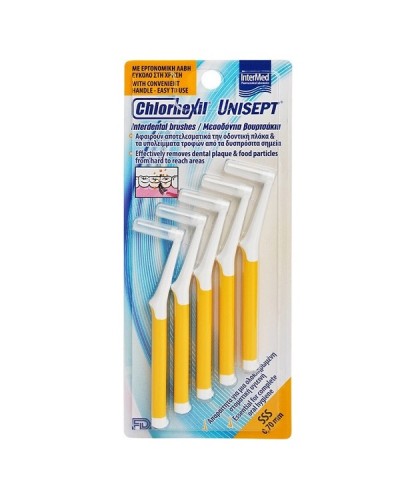 INTERMED UNISEPT CHLORHEXIL INTERDENTAL BRUSHES SSS 0,70mm ΚΙΤΡΙΝΟ 5τμχ