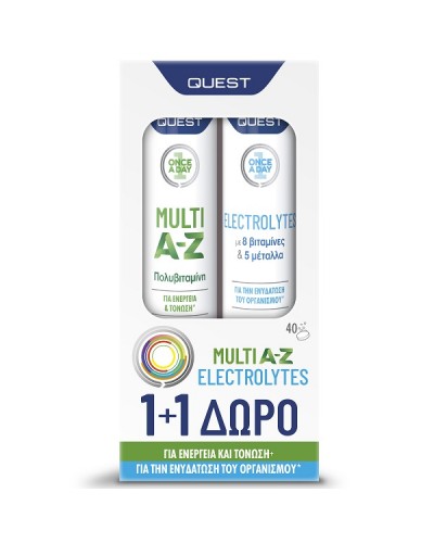 QUEST PROMO ONCE A DAY MULTI A-Z 20 Αναβράζοντα δισκία & ELECTROLYTES 20 Αναβράζοντα δισκία (1+1 ΔΩΡΟ)