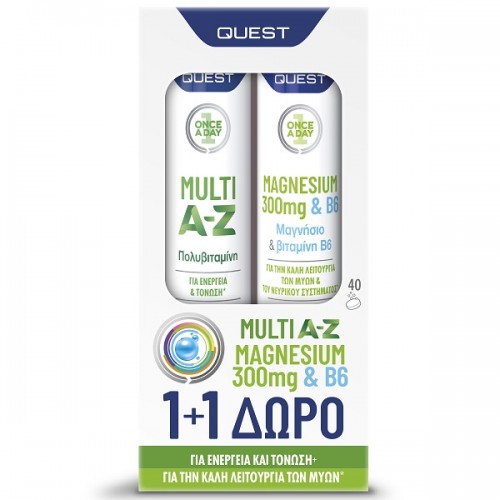 QUEST PROMO ONCE A DAY MULTI A-Z 20 Αναβράζοντα δισκία & MAGNESIUM 300MG & B6 20 Αναβράζοντα δισκία (1+1 ΔΩΡΟ)