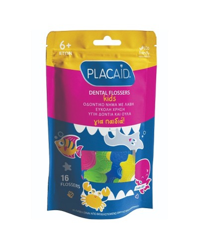 PLAC AID KIDS DENTAL FLOSSERS ΟΔΟΝΤΙΚΟ ΝΗΜΑ ΜΕ ΛΑΒΗ ΓΙΑ ΠΑΙΔΙΑ 6+ ΕΤΩΝ 16τμχ