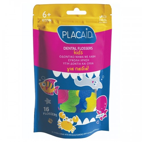 PLAC AID KIDS DENTAL FLOSSERS ΟΔΟΝΤΙΚΟ ΝΗΜΑ ΜΕ ΛΑΒΗ ΓΙΑ ΠΑΙΔΙΑ 6+ ΕΤΩΝ 16τμχ