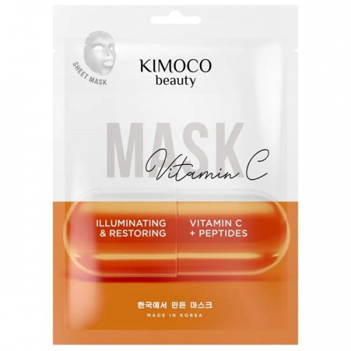 KIMOCO BEAUTY ILLUMINATING & RESTORING FACE SHEET MASK WITH VITAMIN C & PEPTIDES 23ml