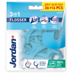 JORDAN 3-IN-1 FLOSSER ΟΔΟΝΤΙΚΟ ΝΗΜΑ ΜΕ ΛΑΒΗ 36τμχ + 14τμχ ΔΩΡΟ