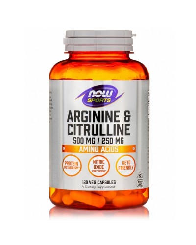 NOW SPORTS ARGININE 500mg CITRULLINE 250mg 120Veg caps