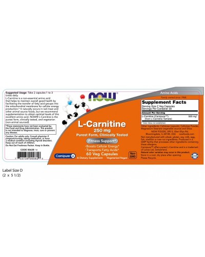 NOW CARNITINE 250mg 60Veg caps