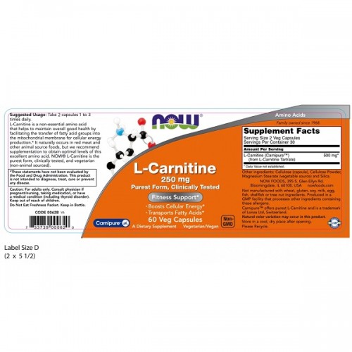 NOW CARNITINE 250mg 60Veg.caps