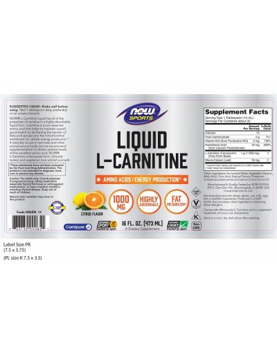 NOW SPORTS L-CARNITINE LIQUID 1000mg 473ml