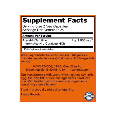 NOW ACETYL L-CARNITINE 500mg 50Veg.caps