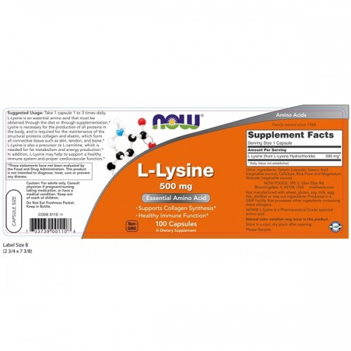 NOW L-LYSINE 500mg 100caps