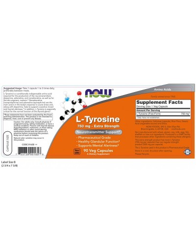 NOW L-TYROSINE 750mg EXTRA STRENGTH 90Veg caps