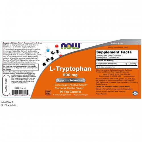 NOW L-TRYPTOPHAN 500mg 60Veg.caps