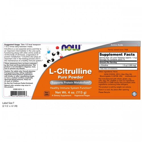 NOW L-CITRULLINE PURE POWDER 113g