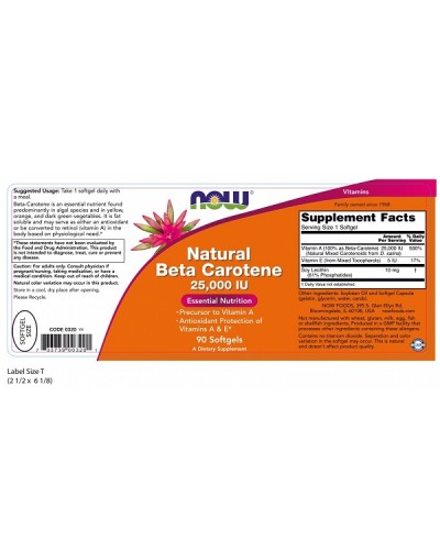 NOW BETA CAROTENE 25000IU 90softgels