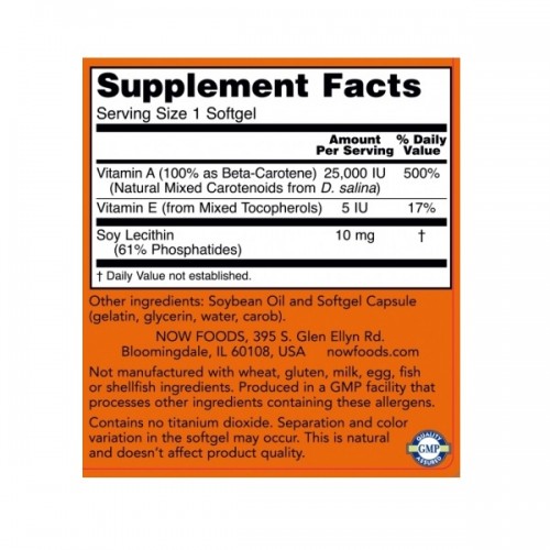 NOW BETA CAROTENE 25000IU 90softgels