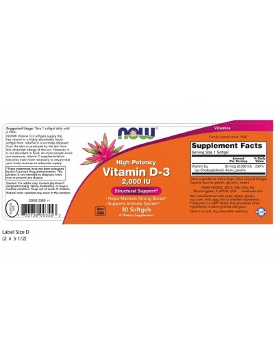 NOW VITAMIN D-3 HIGH POTENCY 2 000IU 30softgels