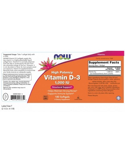 NOW VITAMIN D-3 HIGH POTENCY 1 000IU 180softgels