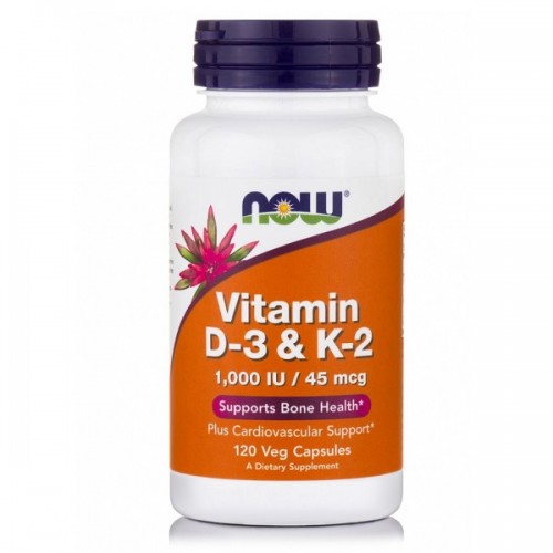 NOW VITAMIN D3 1 000IU & K2 45mcg 120Veg caps