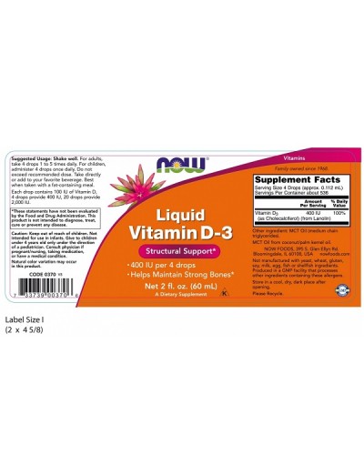 NOW LIQUID VITAMIN D-3 60ml