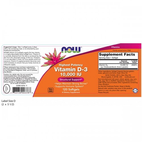 NOW VITAMIN D-3 HIGH POTENCY 10.000IU 120softgels